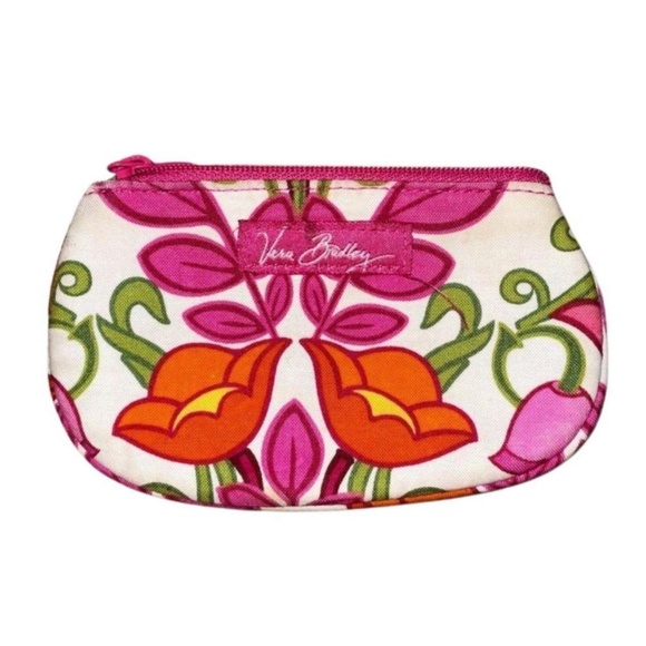 Vera Bradley Handbags - Vera Bradley Lilli Bell Clip Zip ID Pink and Orange Floral Pouch
